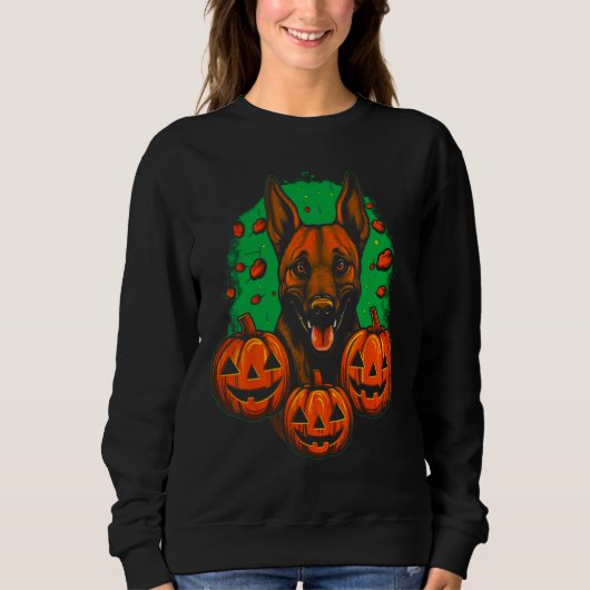 Sweatshirt Belgian Malinois Dog Halloween Pumpkin (Devant)