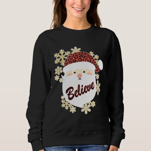Sweatshirt Believe Christmas Santa Hat Leopard Snowflake Grap (Devant)