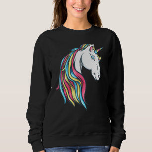Sweatshirt Belle couleur arc-en-ciel Unicorn tête Flow Ma