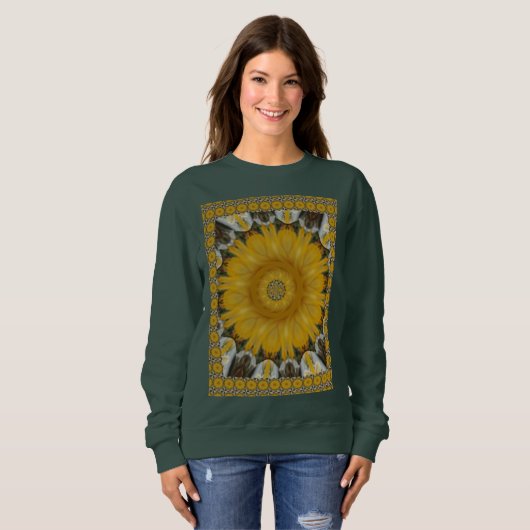 Sweatshirt Belle Dorée Fleur Soleil Design Lumineux (Devant entier)