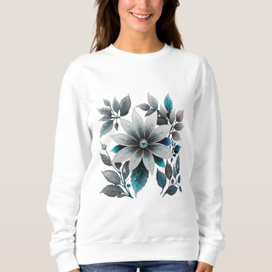 Sweatshirt belles fleurs de glace et feuilles (Devant)