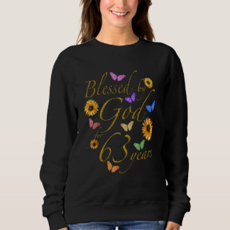 Sweatshirt Béni Par Dieu Pour 63 Ans Papillon Tournesol 63r