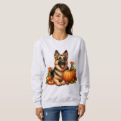 Sweatshirt Berger allemand reposant avec Citrouilles et fleur (Devant entier)