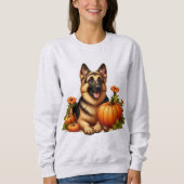 Sweatshirt Berger allemand reposant avec Citrouilles et fleur (Devant)