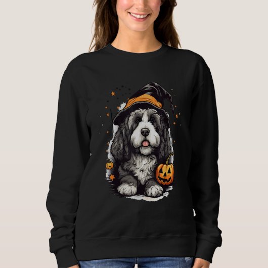 Sweatshirt Bernedoodle Halloween mignon et chien Éffrayant 2 (Devant)