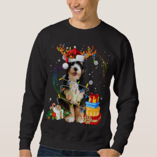 Sweatshirt Bernedoodle Reindeer Feux de Noël Drôle Chien Xm