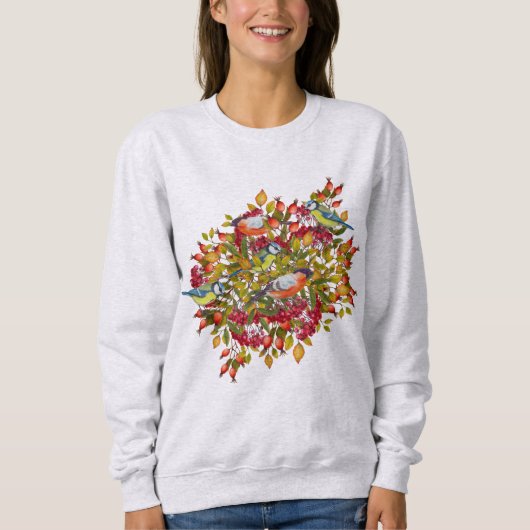 Sweatshirt Berries et oiseaux Feuilles botaniques Automne (Devant)