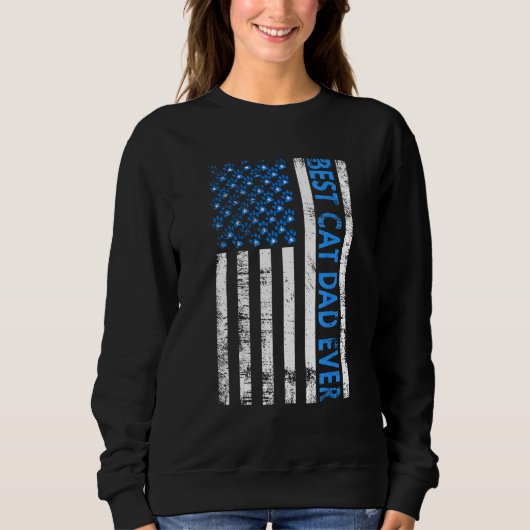 Sweatshirt Best Cat Dad Ever American Flag Daddy Father's Day (Devant)