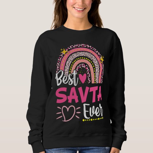 Sweatshirt Best Savta Ever Leopard Rainbow New Grandma Mother (Devant)