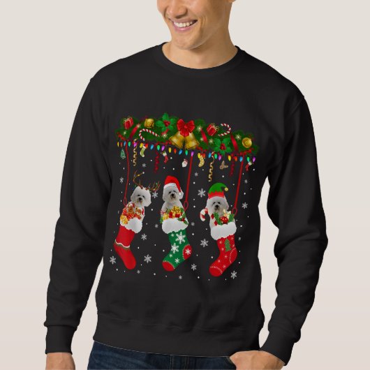 Sweatshirt Bichon Frise Dans Le Sock Xmas Reindeer Père Noël  (Devant)