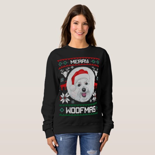 Sweatshirt Bichon Frise Joyeux Noël Woofmas (Devant entier)