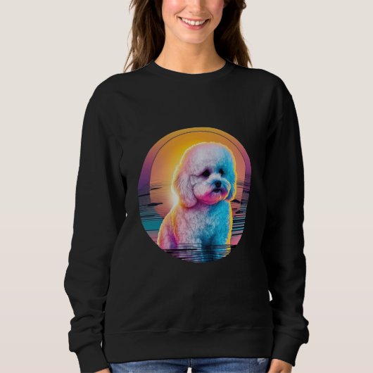 Sweatshirt Bichon Frise Synthwave 80s Retrowave Aesthetic (Devant)