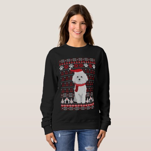 Sweatshirt Bichon Frise vilain pull de Noël (Devant entier)