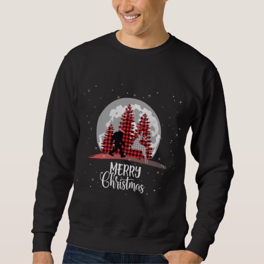 Sweatshirt Bigfoot Buffalo Plaid Christmas Tree Lune and Rein (Devant)