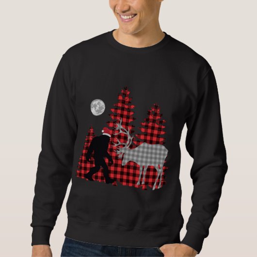 Sweatshirt Bigfoot Buffalo Plaid Noël Arbres et rennes (Devant)