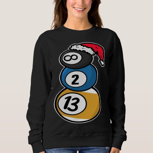 Sweatshirt Billiards Christmas Snowman with Pool Table Balls (Devant)