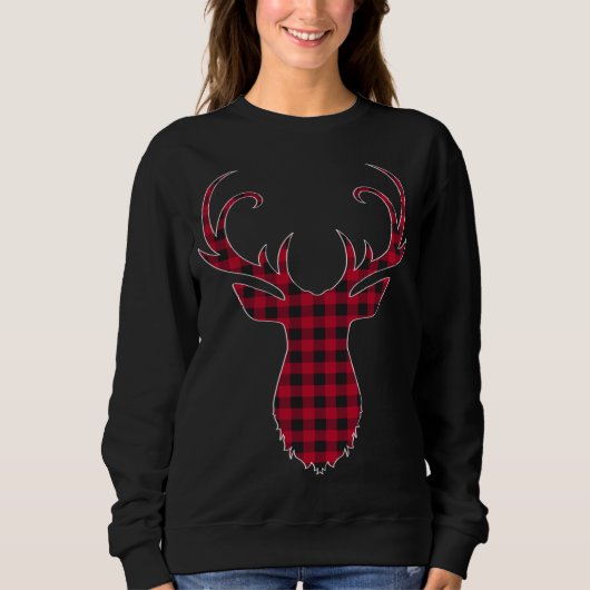 Sweatshirt Bison rouge et noir rennes plaid Christmas Dee (Devant)