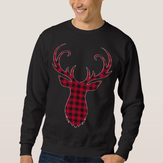 Sweatshirt Bison rouge et noir rennes plaid Christmas Dee (Devant)