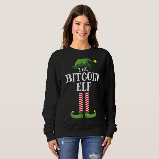 Sweatshirt Bitcoin Elf Correspondant Famille Groupe Noël (Devant entier)