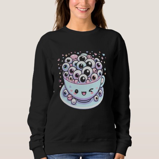 Sweatshirt Bizarre Pun Thé Weirdcore esthétique Eyeball Tea L (Devant)
