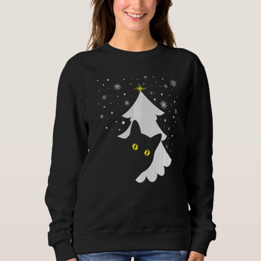 Sweatshirt Black Cat and Christmas Tree  Cat Xmas (Devant)