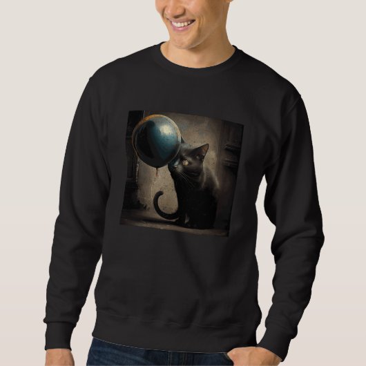 Sweatshirt Black Cat Eat Balloon (Devant)