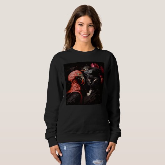 Sweatshirt Black Cat Flamingo War (Devant entier)