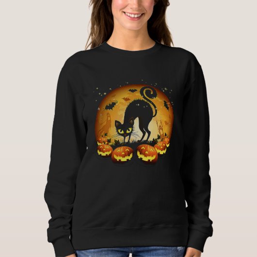 Sweatshirt Black Cat Full Moon Scary Pumpkin Halloween T (Devant)