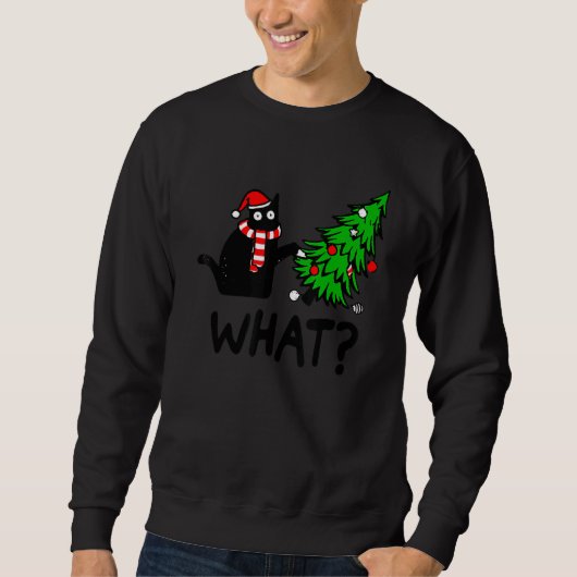Sweatshirt Black Cat Gift Pushing Christmas Tree Over Cat Wha (Devant)