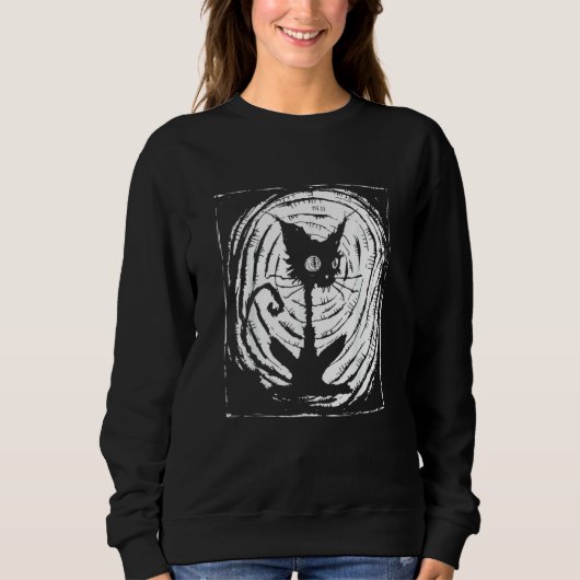 Sweatshirt Black Cat Lazy Halloween Costume Scary Creepy (Devant)