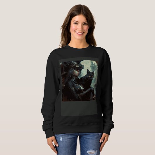 Sweatshirt Black Cat Nursing Steampunk (Devant entier)