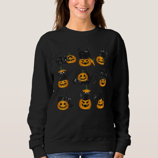 Sweatshirt Black Cat Play With Pumkin Cat Spooky Season (Devant)