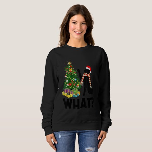 Sweatshirt Black Cat Pushing Christmas Tree Over Cat What 1 (Devant entier)