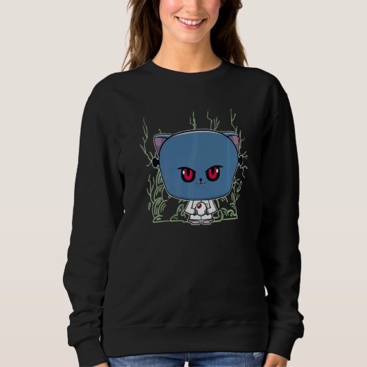 Sweatshirt Black Cat Scientist With Magic Item For Horror Fan (Devant)