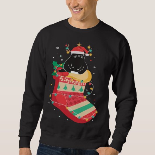 Sweatshirt Black Cat Stockings Clothing Cool  Holiday Christm (Devant)