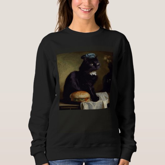 Sweatshirt Black Cat Thinking Hamburger (Devant)