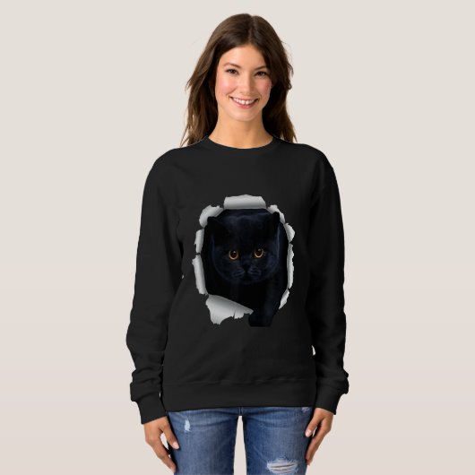 Sweatshirt Black Cat Torn Cloth (Devant entier)