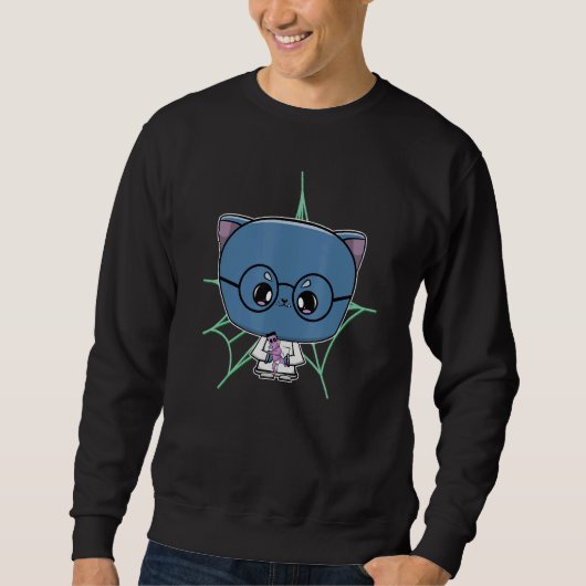 Sweatshirt Black Cat With Glasses For Horror Scientist Fans (Devant)