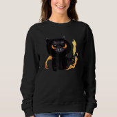 Sweatshirt Black Cute Cat Wizard With Power Of Fire For Anima (Devant)