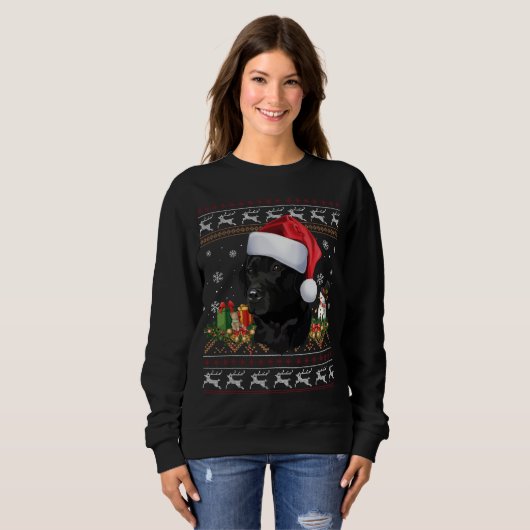 Sweatshirt Black Lab Christmas Père Noël Amoureux des chiens (Devant entier)