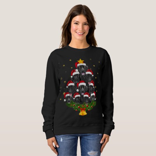Sweatshirt Black Lab Noël Arbre Amoureux des chiens Noël Noël (Devant entier)
