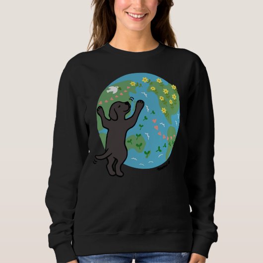 Sweatshirt Black Labrador Chiot I Love Earth (Devant)
