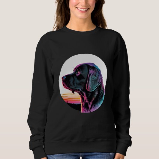 Sweatshirt Black Labrador in a Dreamy 80s Retrowave Aesthetic (Devant)