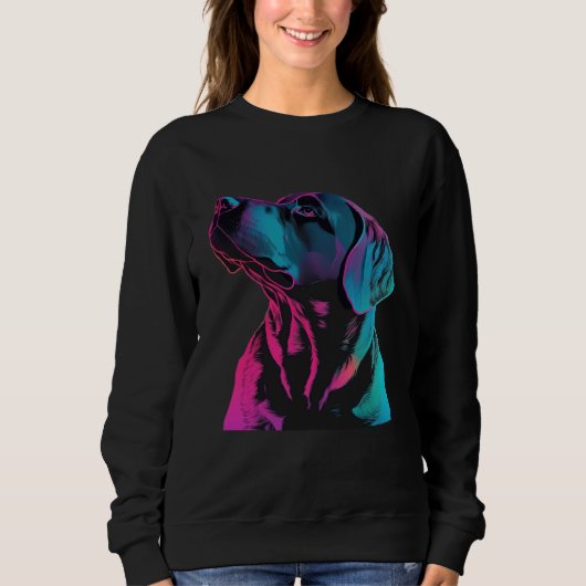 Sweatshirt Black Labrador Synthwave 80s Retrowave Aesthetic (Devant)
