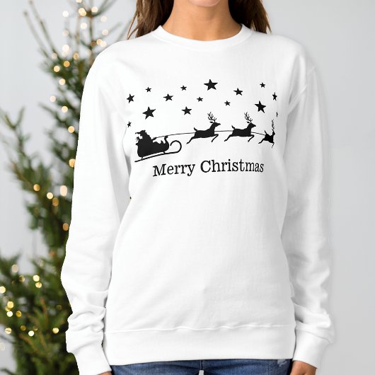 Sweatshirt Black Père Noël Sleigh And Deer & Joyeux Noël Text