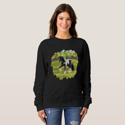 Sweatshirt Black Pinto Piebald Gypsy Vanner Irish Cob Draft H (Devant entier)