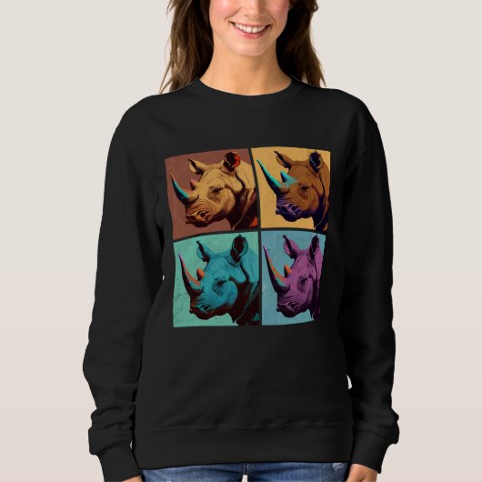 Sweatshirt Black Rhinoceros Pop Illustration Colorful Animal (Devant)