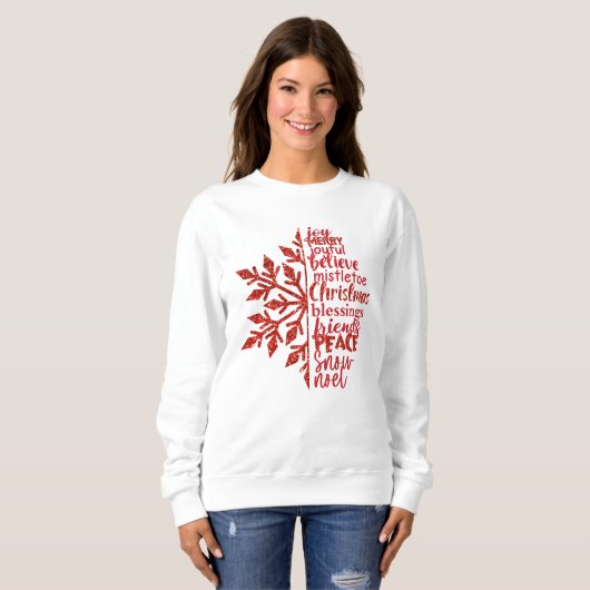 Sweatshirt blanc Festive Red Script (Devant entier)