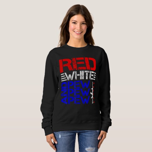 Sweatshirt Blanc Rouge Et Pew Pew Pew (Devant entier)