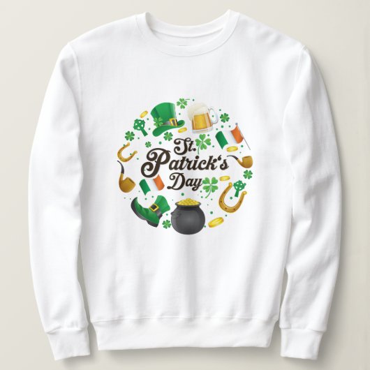 Sweatshirt Blanc Vert Saint-Patrick Charmes Chanceux (Design devant)